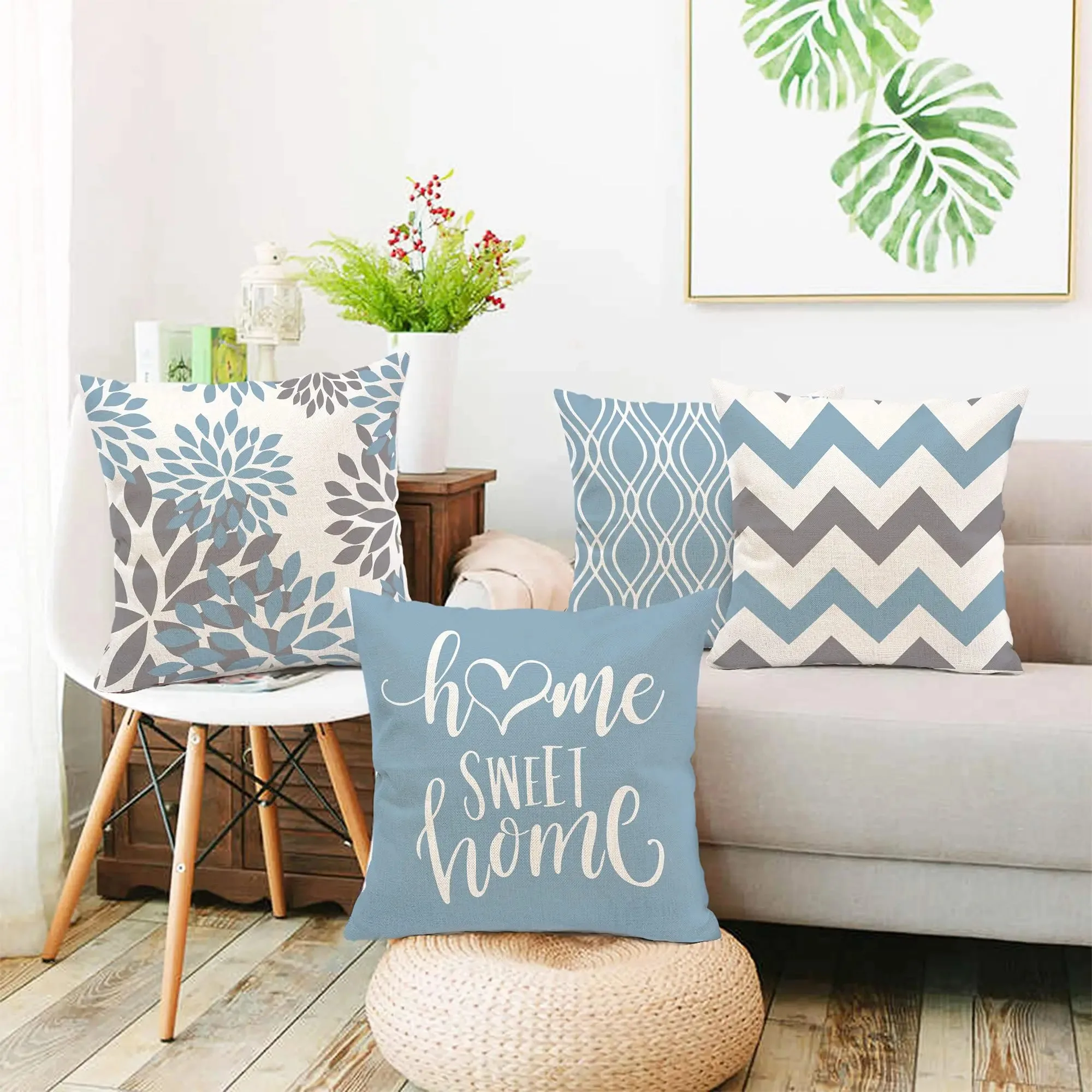 Сине-белая декоративная наволочка с геометрическим рисунком для гостиной офиса