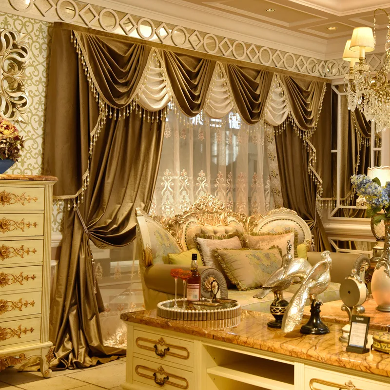 Cortinas para sala de estar, lujosas, estilo europeo Simple, terciopelo de seda de cisne, Villa, comedor, dormitorio, cocina, puerta