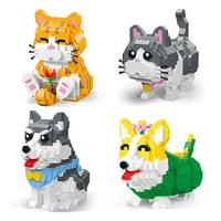 mini animal model building blocks cartoon cute corgi husky cat pet decoration diy childrens educational toys brick girl gift
