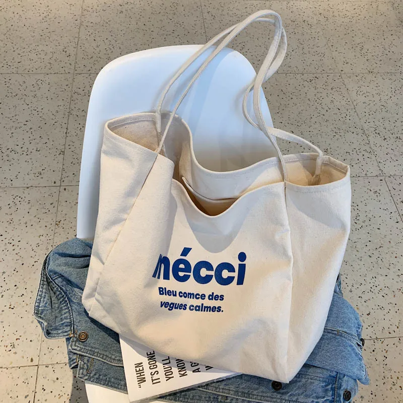

Women's Letter printed travel Large Capacity Canvas Tote sold color canvas Casual handbag Shopping Bag Lightweight baby bag