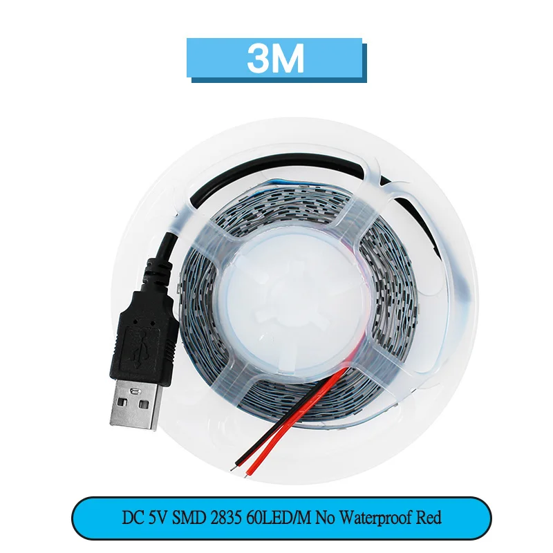 

DC 5V 2835 3M 60LED/M LED Strip Red Neon Light No Waterproof Flexible LEDStrip IP20 SMD 2835 Decorate Room Lamp TV Backlight