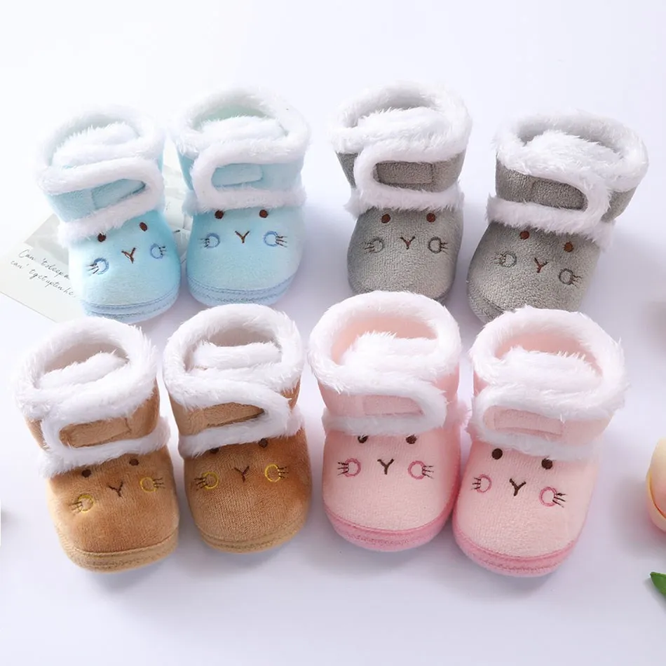 

Winter Newborn First Walkers Unisex Fleece Baby Shoes Girl Soft Sole Cartoon Cute Shoes Toddler Warm Prewalker Shoes 1-12Months
