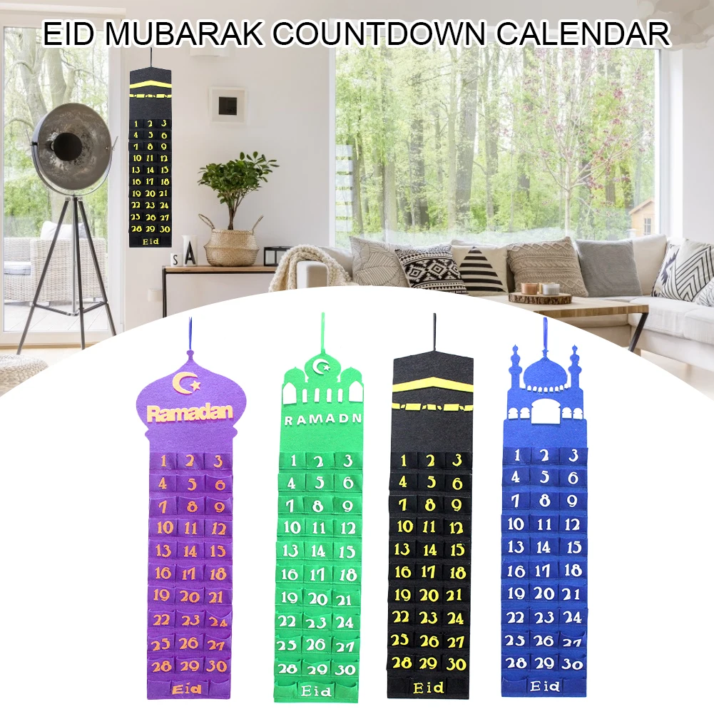 

1PC Calendar Decorative Hanging Bag Eid Mubarak Countdown Calendar 2021 Felt Ramadan Calendar 30 Days Countdown Calendar for Eid