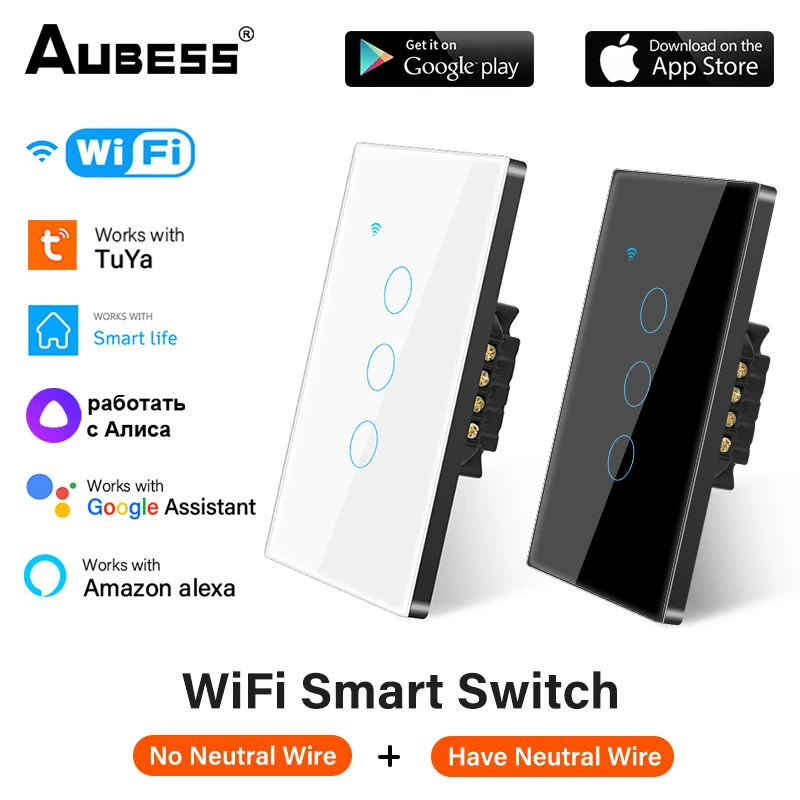 

WiFi Smart Light Touch Switch Smart Life Glass Panel EU Wall Switch 2way No Neutral Wire Smart Home Alexa Google Home