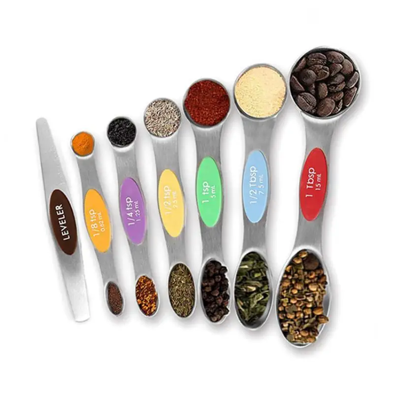 

6/7/8pcs Magnetic Measuring Spoon Set Dual Sided Stainless Steel Kitchen Scale Tool Baking Measure Teaspoon Kitchen Accessories