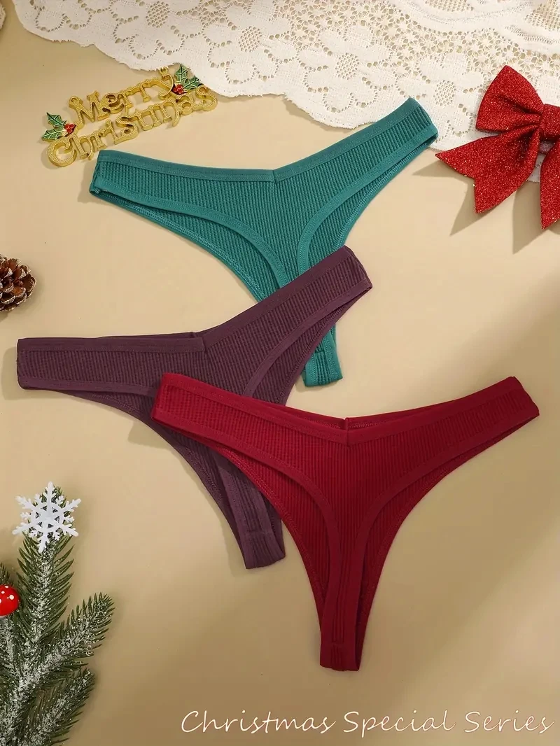3Pcs женщины рождественские вафли стиль g-стринги хлопковые трусики дамы мягкие