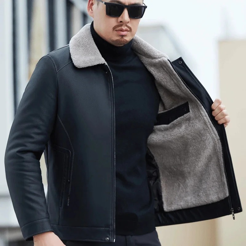Мужское зимнее пальто из натуральной кожи новый приталенный жакет овечьей