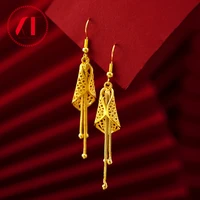luxury long tassel dangle earrings 24k pure gold plated calla lily pendant ear hook drop hanging earrings for women wedding gift