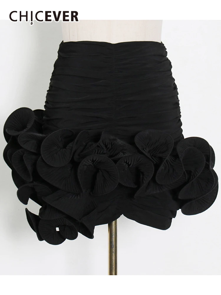 

CHICEVER черная повседневная юбка для женщин с высокой талией Лоскутная молния складные Плиссированные Мини Юбки Женская 2022 весенняя одежда но...