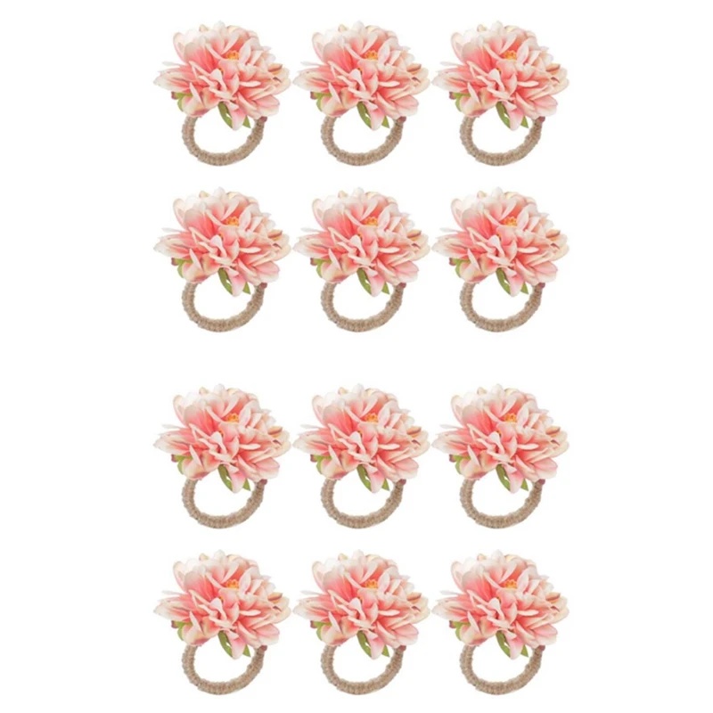 

12Pcs Flower Shaped Towel Buckle Napkin Ring,Chrysanthemum Napkin Ring Holder For Valentine's Day Wedding Party,Pink