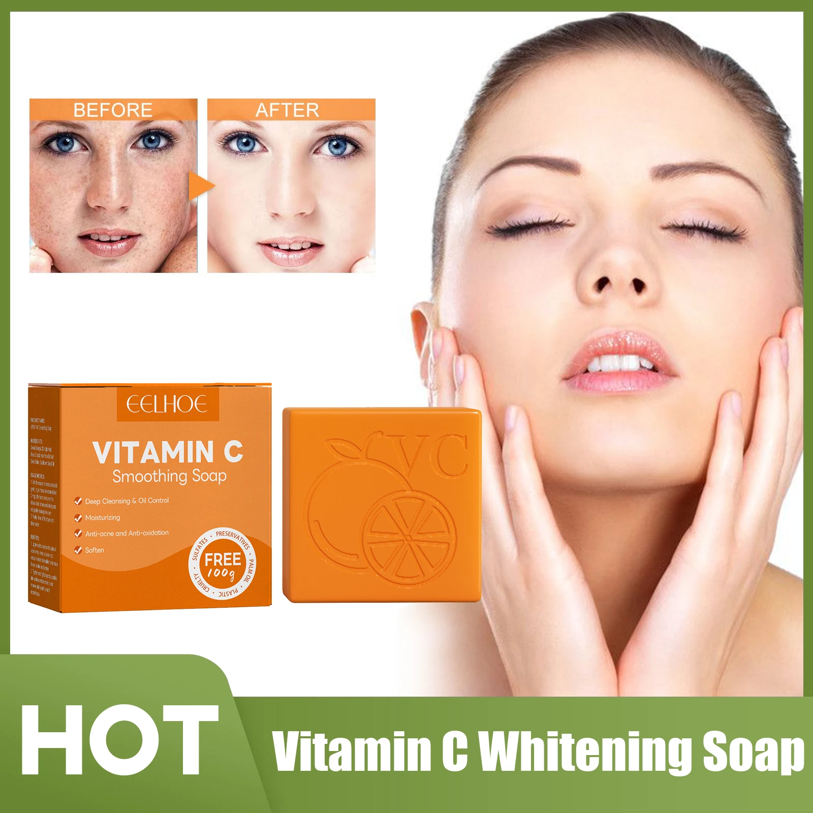 

Vitamin C Whitening Soap Deep Cleansing Remove Dark Spot Improve Pigmentation Gentle Nourishing Bleaching Brightening Skin 100g