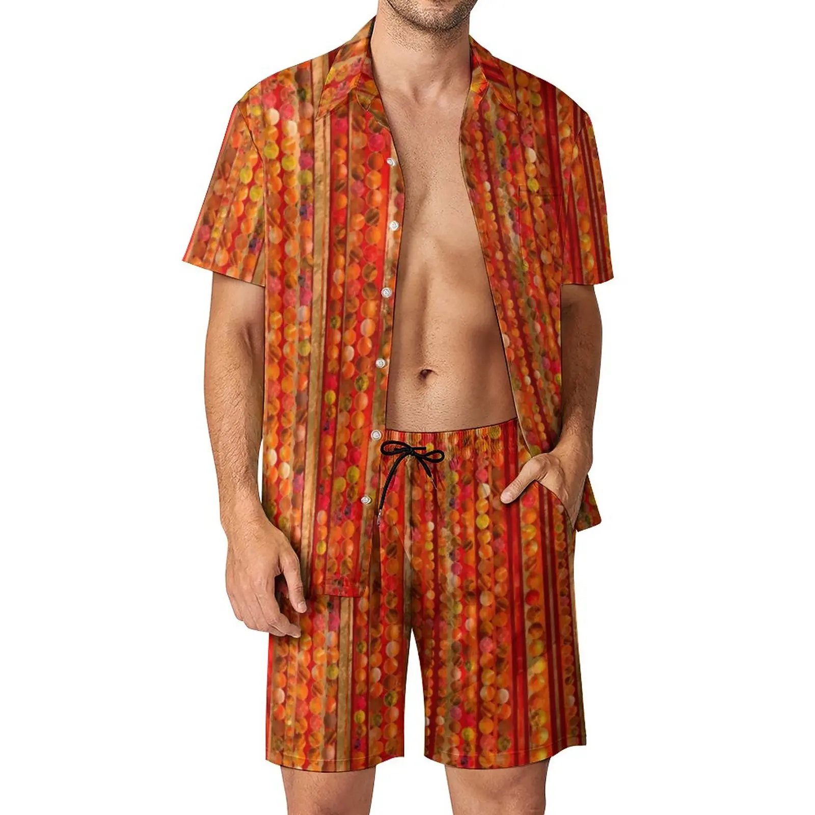 

Beads And Stripes Men Sets Red Gemstone Print Casual Shirt Set Hawaii Beach Shorts Summer Custom Suit 2 Piece Clothing Plus Size