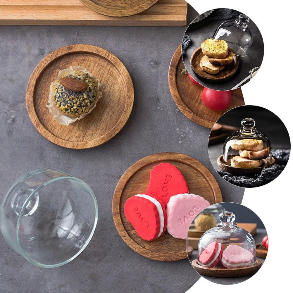 Тарелка для торта с выбранной деревянной стеклянной крышкой и купольной