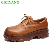 ciciyang womens singles shoes genuine leather 2022 spring new retro chunky platform wedges first layer cowhide ladies shoes