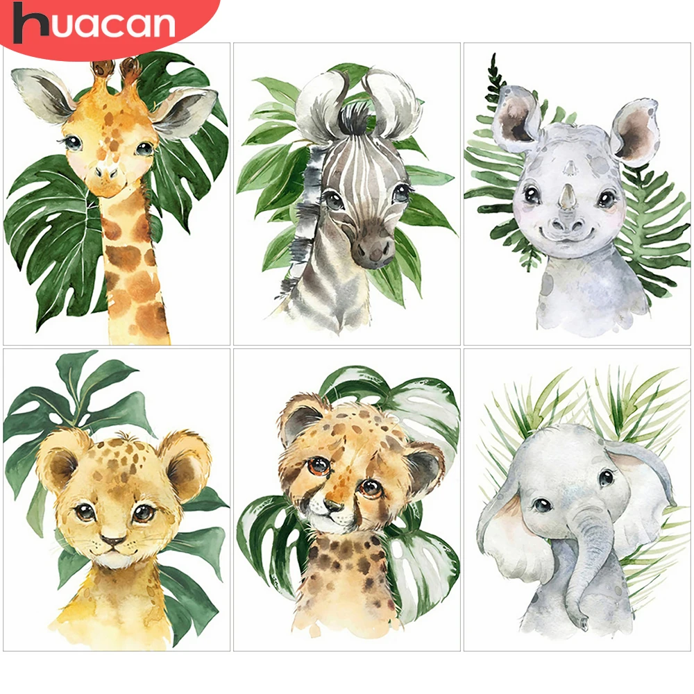 

Алмазная живопись HUACAN, картина Стразы с жирафом, животное, мозаика, слон, украшение для дома, наборы для вышивки крестиком