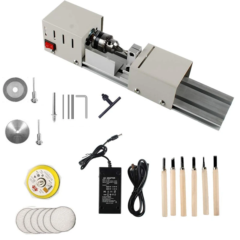 

Mini Lathe Machine 12V-24VDC 96W Mini Wood Lathe Milling Accessories For DIY Woodworking Wood Drill Rotary Tool EU Plug