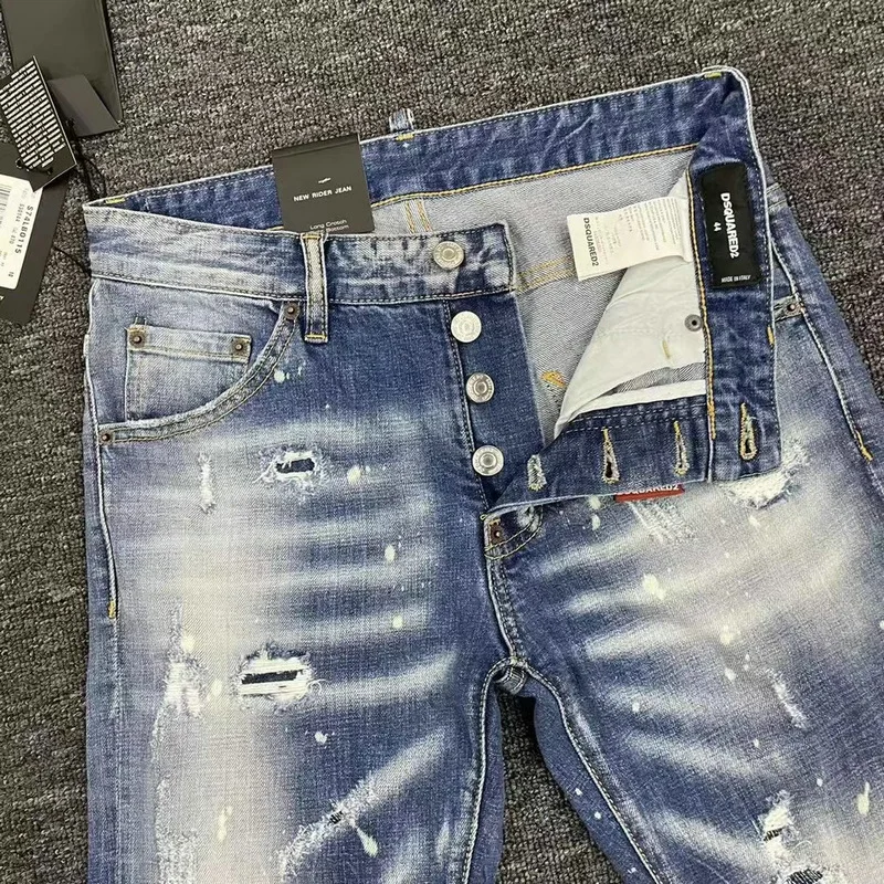 New DSQUARED2 Men's/Women Slim-Fit Jeans, Fashion Hole Patch Frayed Micro-Elastic Pants 076