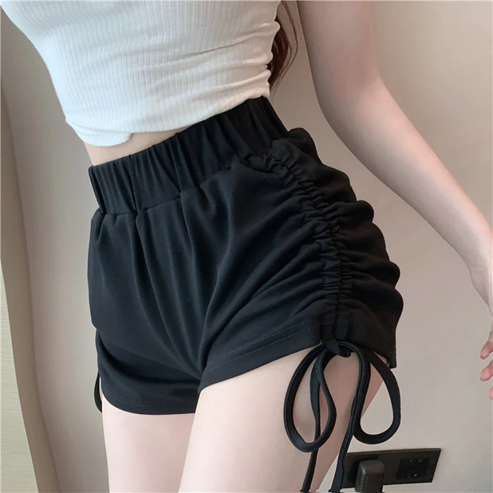 New Hot Ladies Sexy Club Ultra Short Women Disco High Waisted Home Pants Casual Solid Color Side Drawstring Traf Zevity Clothing