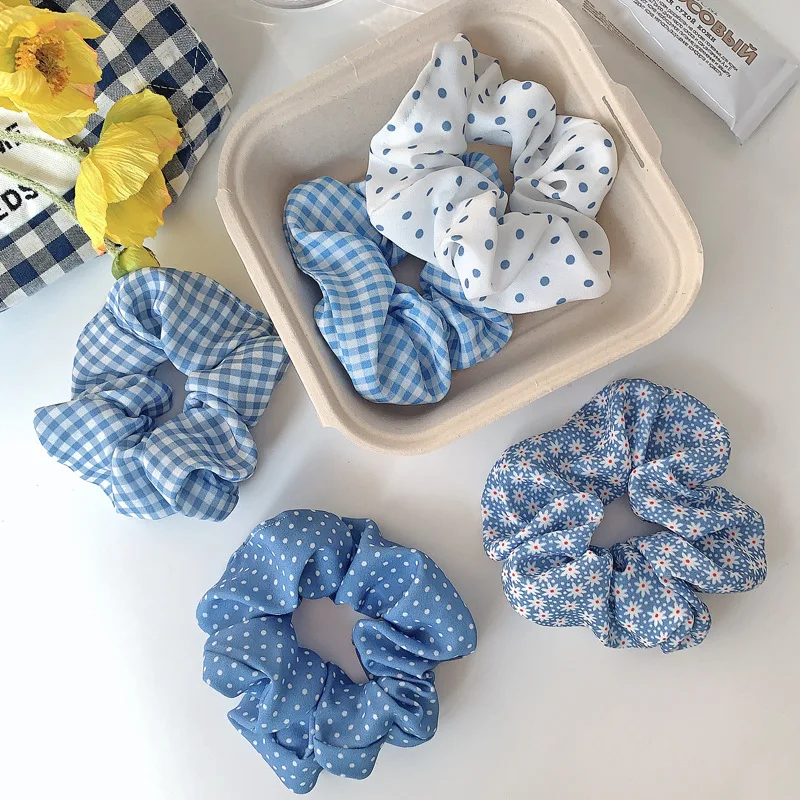 

3pieces/set Hair Ties Hair Ring Sea Blue Tie Hair Rope Simple Plaid Tie Hair Rope Fat Bowel Hair Accessories Female