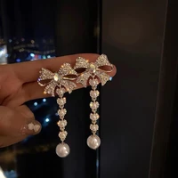 fashion trend s925 silver needle elegant delicate full diamond bow tassel earrings womens wedding jewelry party gift wholesale
