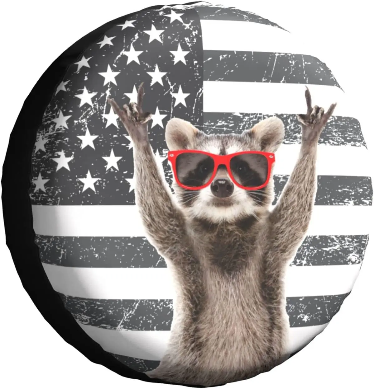 

Funny Raccoon Spare Tire Cover Black White American Flag 17 Inch Wheel Protector for Truck SUV Trailer Camping Rv Tire Covers