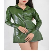 latex gummi rubber long sleeve dress army green cool les sexy pubwear customized