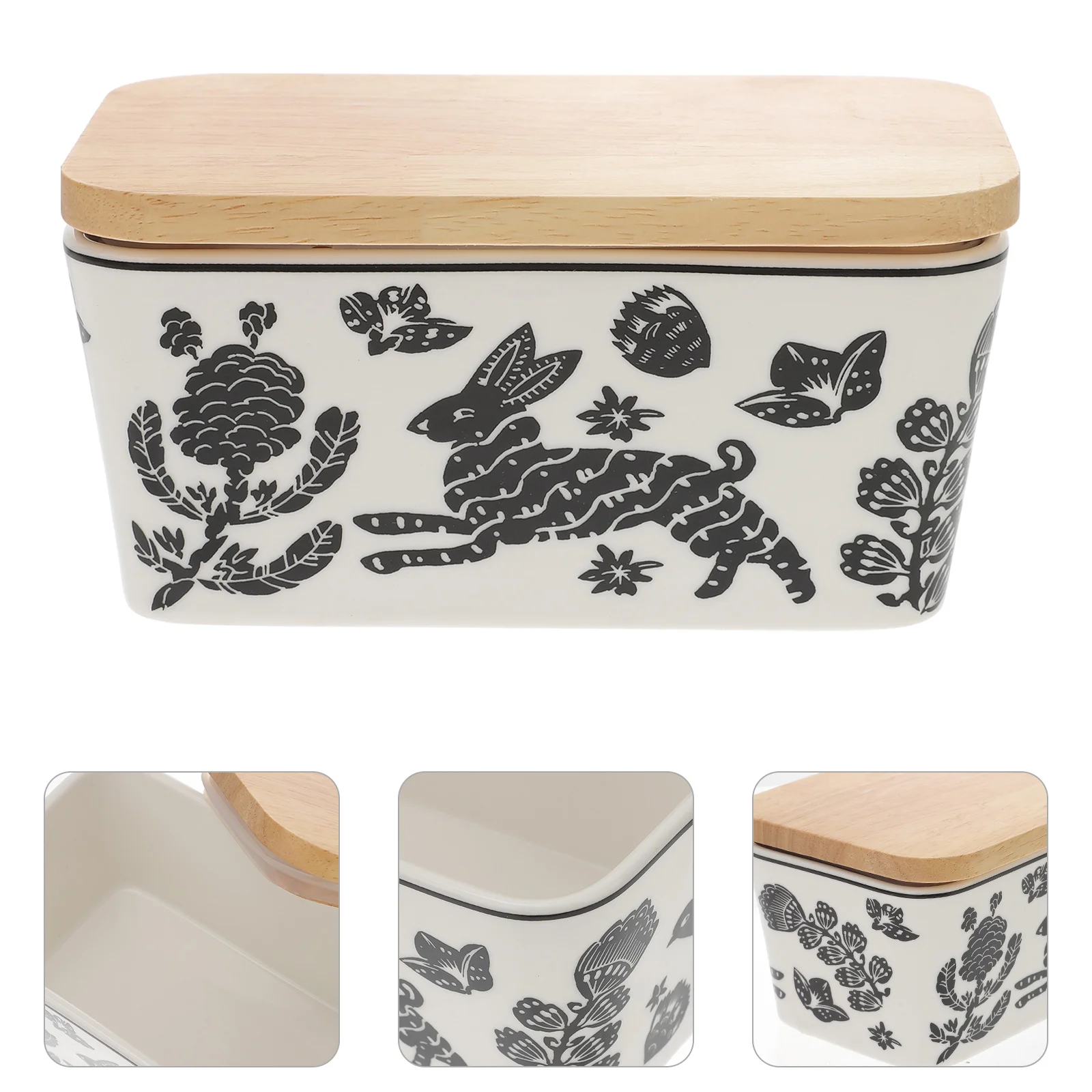 

Ceramic Butter Dish Rectangular Butter Box Butter Keeper Container Holder Serving Platter Snack Fruit Platter With Wooden Lid