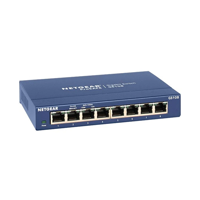 Netgear GS108 Gigabit Switch 8-Port 10/100/1000 Gigabit Ethernet ,Bandwidth 16 Gbps, Unmanaged Desktop Switch