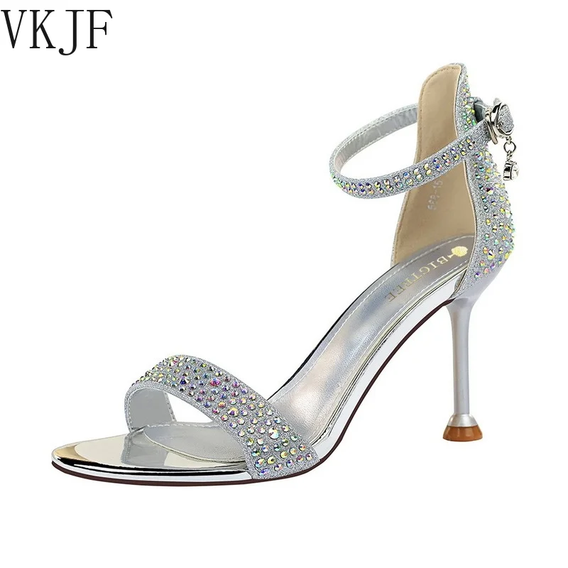 

Woman Sandals Rhinestone Sexy High Heels Strappy Sliver Gold Wedding Shoes Luxury Stiletto Ladies Heels Open Toe Pumps Diamond