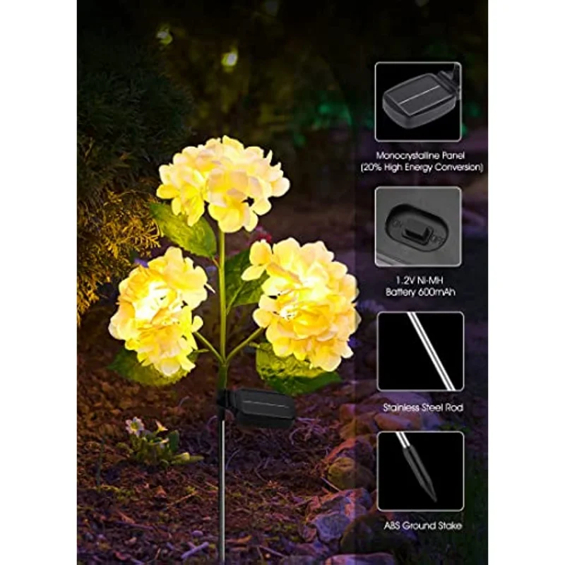 Outdoor Solar Lights garden lantern with larger and more realistic hydrangea waterproof LED garden lawn channel decoration