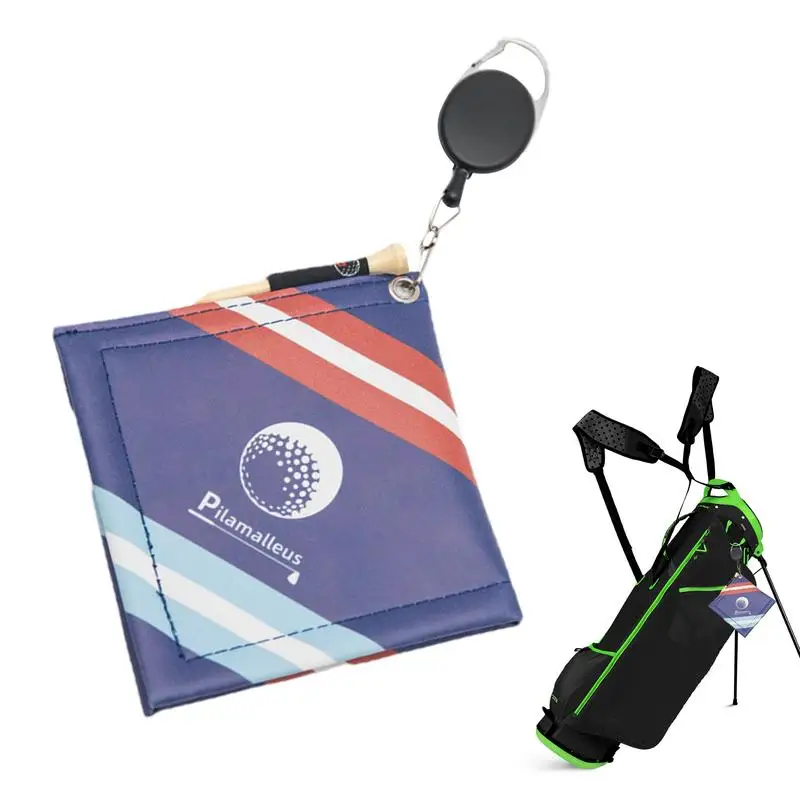

Cloth For Golf Clubs PU Leather Golf Towel With Retractable Clip & Holder Wet And Dry Golf Ball Towel Golf Club Cleaner