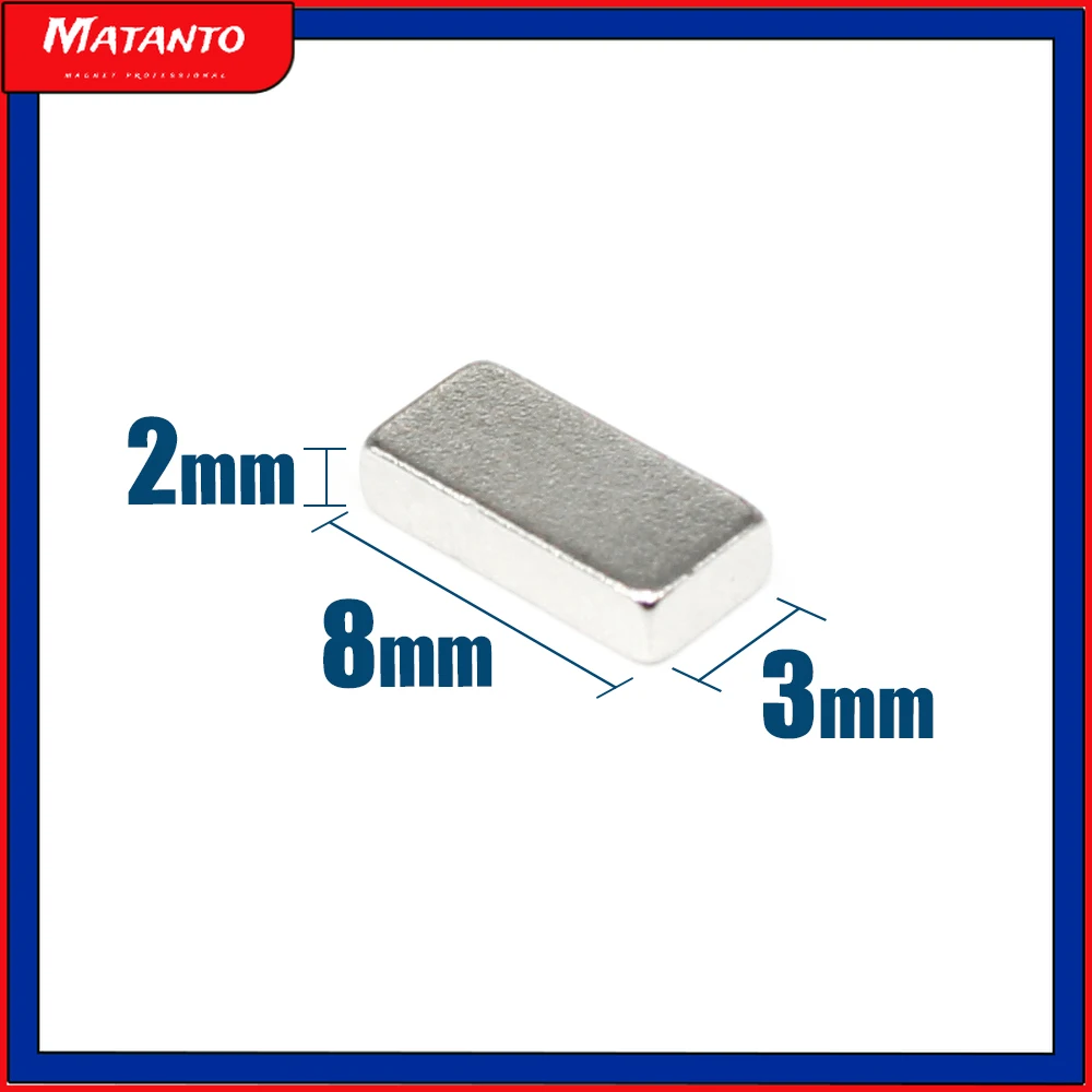 

20/50/100/200/500/1000PCS 8x3x2 Powerful Magnets Block Magnets N35 Neodymium 8mmx3mmx2mm Sheet Quadrate Rare Earth 8*3*2 mm