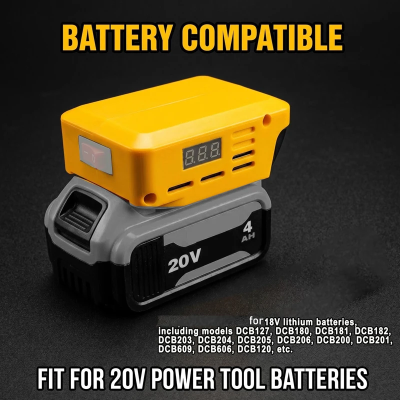 Адаптер питания Dewalt 20V с портами USB Type-C и DC для мобильных телефонов, повербанков, инструментов постоянного тока, светодиодных фонарей, DIY-проектов и радиоуправляемых моделей (art.: 3920da2e703bf) - 3920da2e703bf