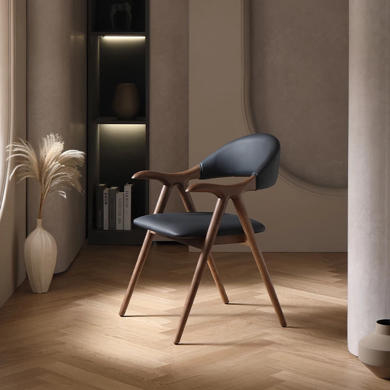 

Italian minimalist dining chair wabi-sabi style solid wood ash tenon and mortise Nordic backrest armrest furniture