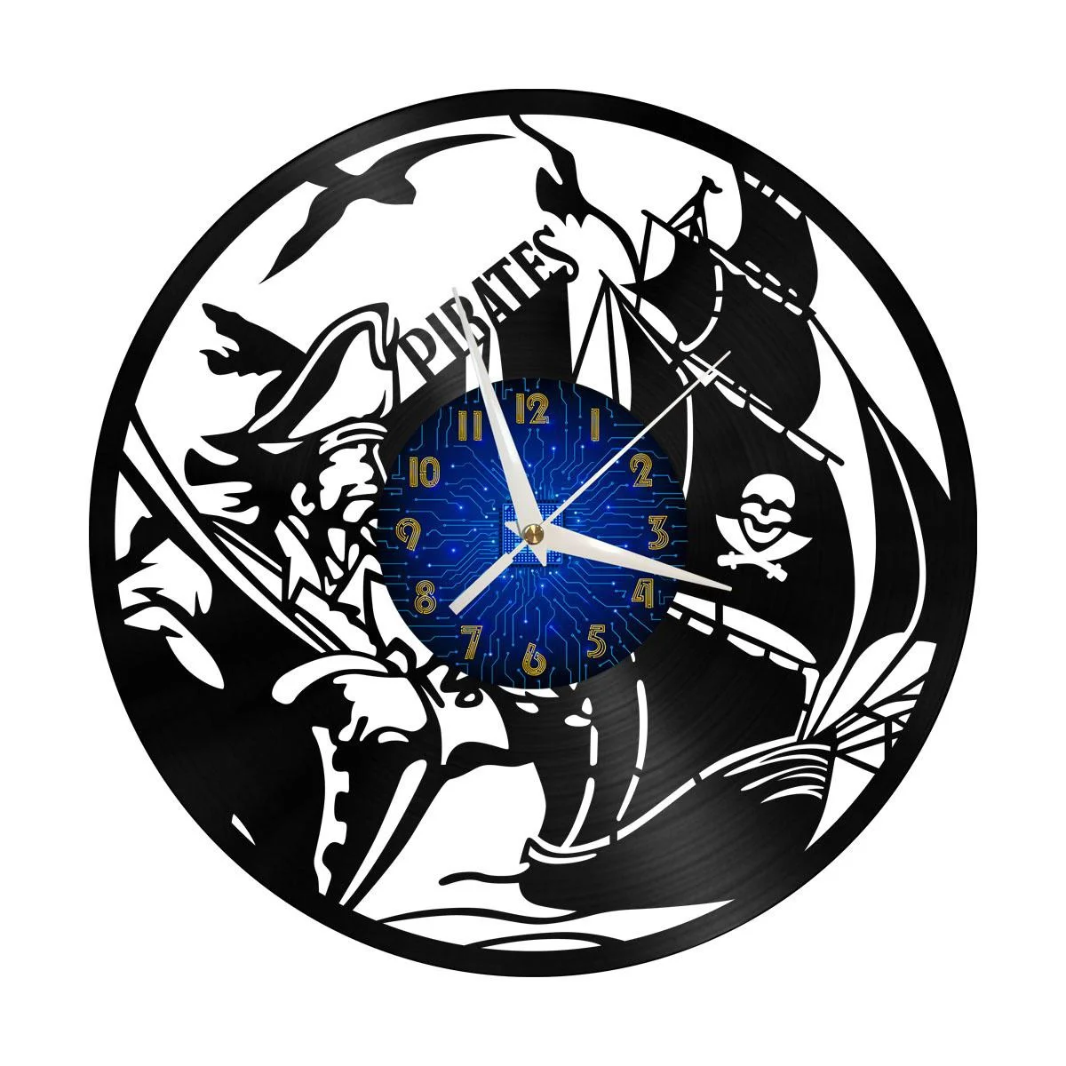 

Pirate Theme Vinyl Wall Clock, Vinyl Record Clock Wall Art Silent & Non-ticking
