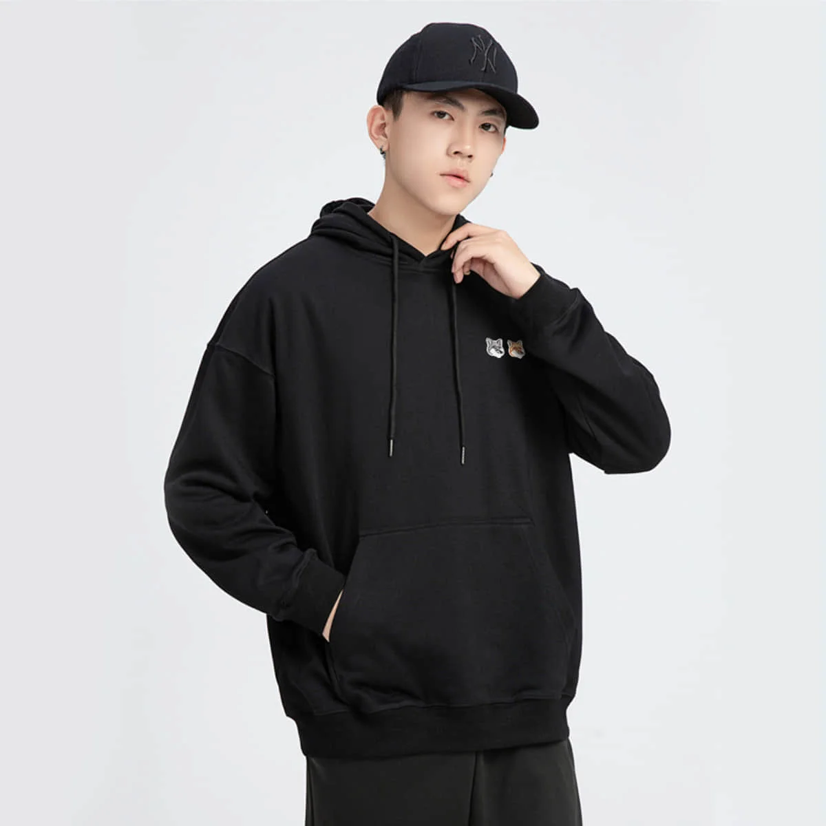 

Mens Brand Maison Fox Mascot Emb Logo Appliqued Cotton Thicken Hoodies Pullover Top Loose Male Harajuku Warm Hoodies Sweatshirts