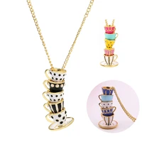 new popular women necklace coffee cup sweet jewelry pendant creative enamel alloy necklace accessories sweater chain wholesale