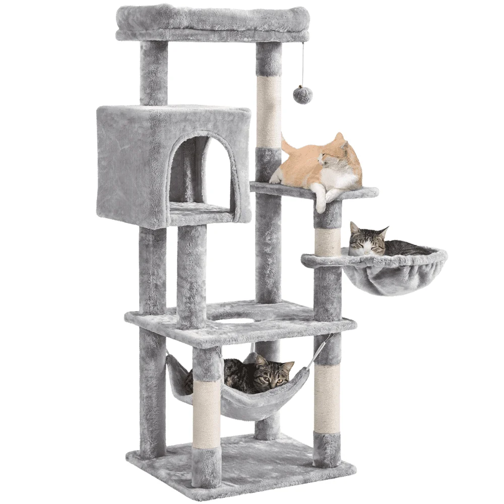 

HMTX 51.5" Cat Tree with Climbing Hole and Condo, Light Gray