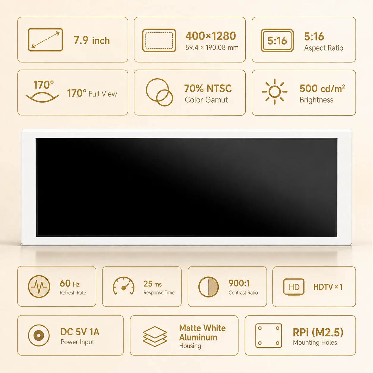 Фото LESOWN 7.9'' Экран без предустановки программ 400x1280, белый, HDTV, DIY, дисплей для микро-ПК, 5:16 №3