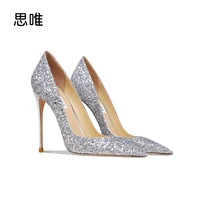 Luxury 2021 For Woman High Heels Shoes Star Style Party Prom Pointed Toe Pumps Evening Dress Sexy Glitter Wedding Bride Shoes 34