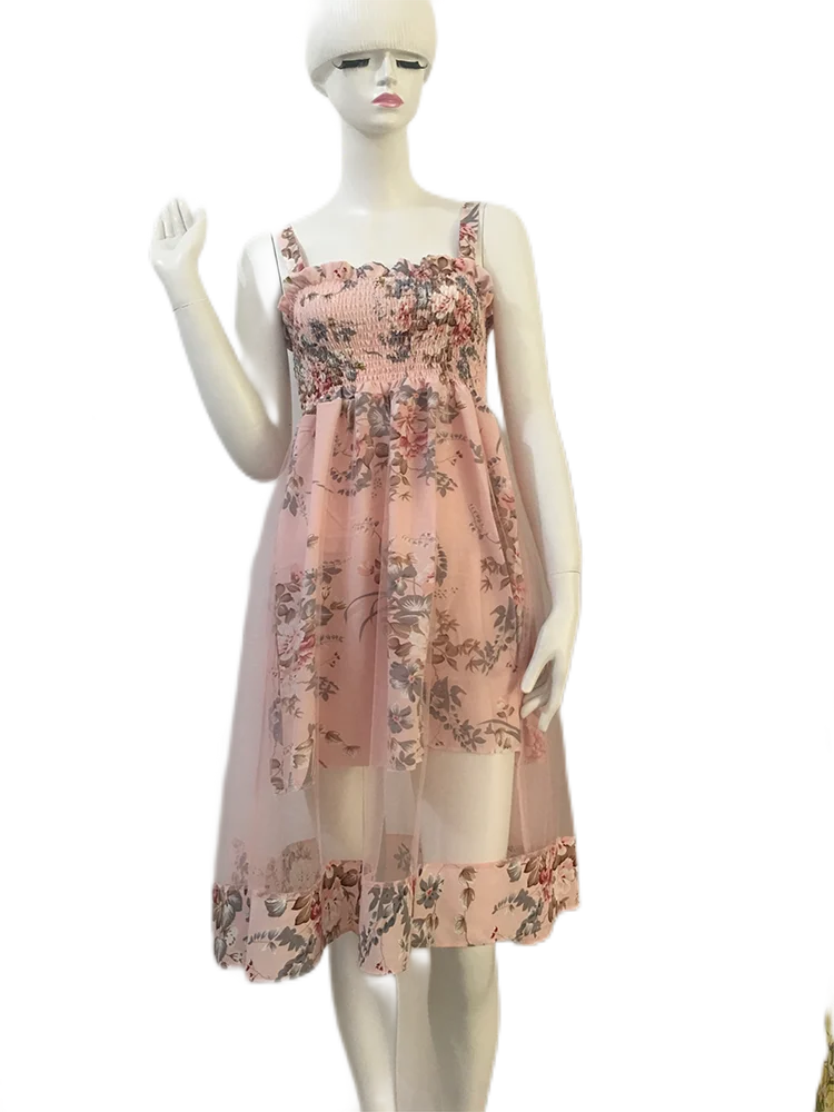 Летнее женское платье французское ретро на бретелях с квадратным вырезом и