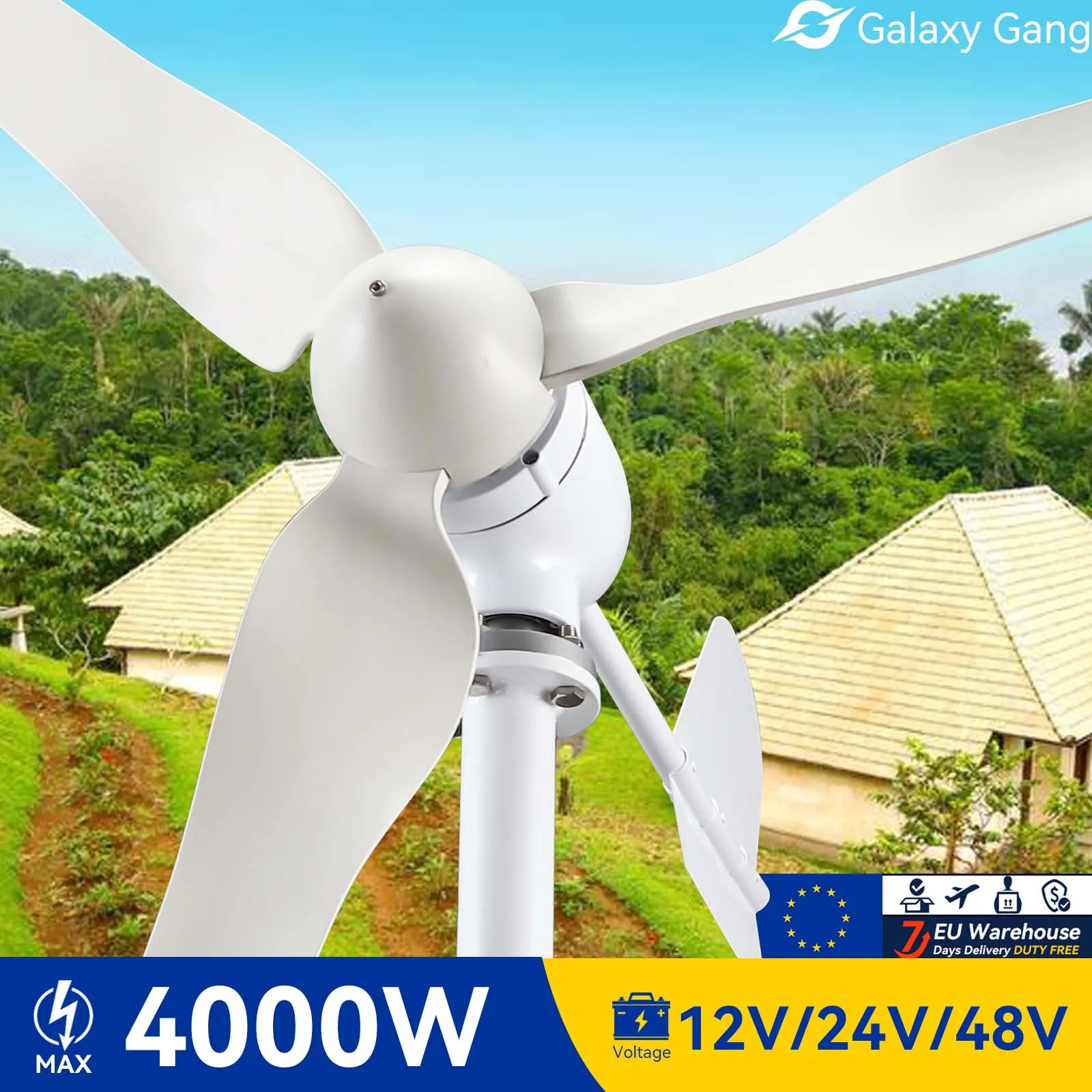 

Galaxy Gang Wind Turbine Generator 48v 12v 24v Home Use 3KW 3 Blades 3000W Windmill With Mppt Charge Controller Model GGM3