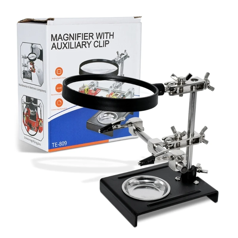 

Upgraded Helping Hands Magnifier Soldering Station 5X Magnifying Glass Stand with Auxiliary Clip for Motherboards Repair