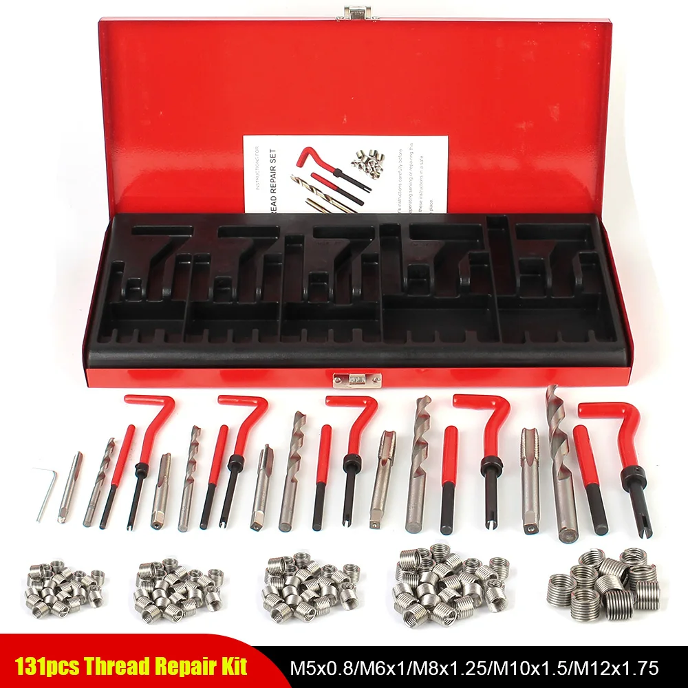 

Thread Repair Tool Kit 88/131 pcs M5 M6 M8 M10 M12 Car Accessories Engine Block Restoring Damaged Set