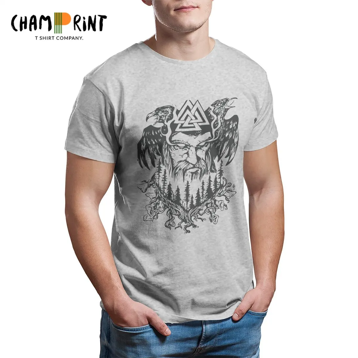 

Odin Viking Raven Men's T Shirt Gothic Fun Tee Shirt Short Sleeve Crew Neck T-Shirt Cotton Printed Clothes