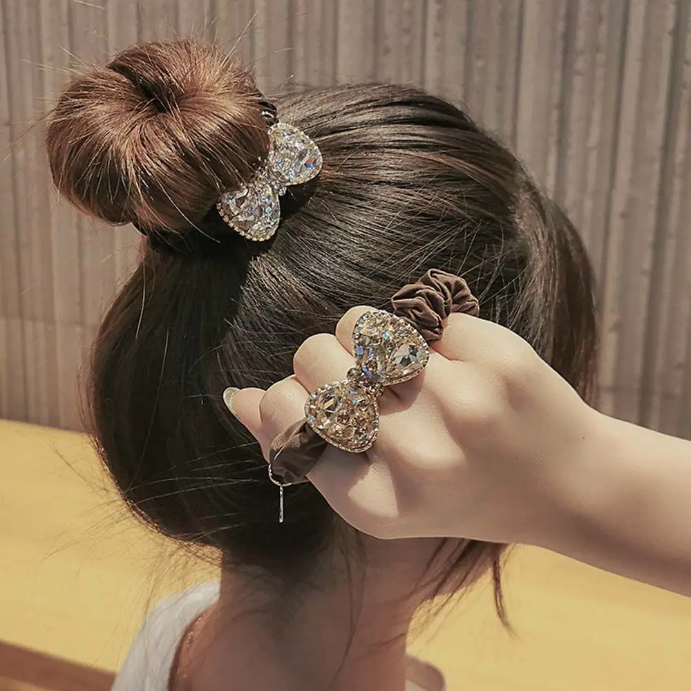 

Bow Black Champagne Fashion Headwear Diamond Elastic Hair Bands Hair Ties Hair Rope Large Intestine Hair Ring