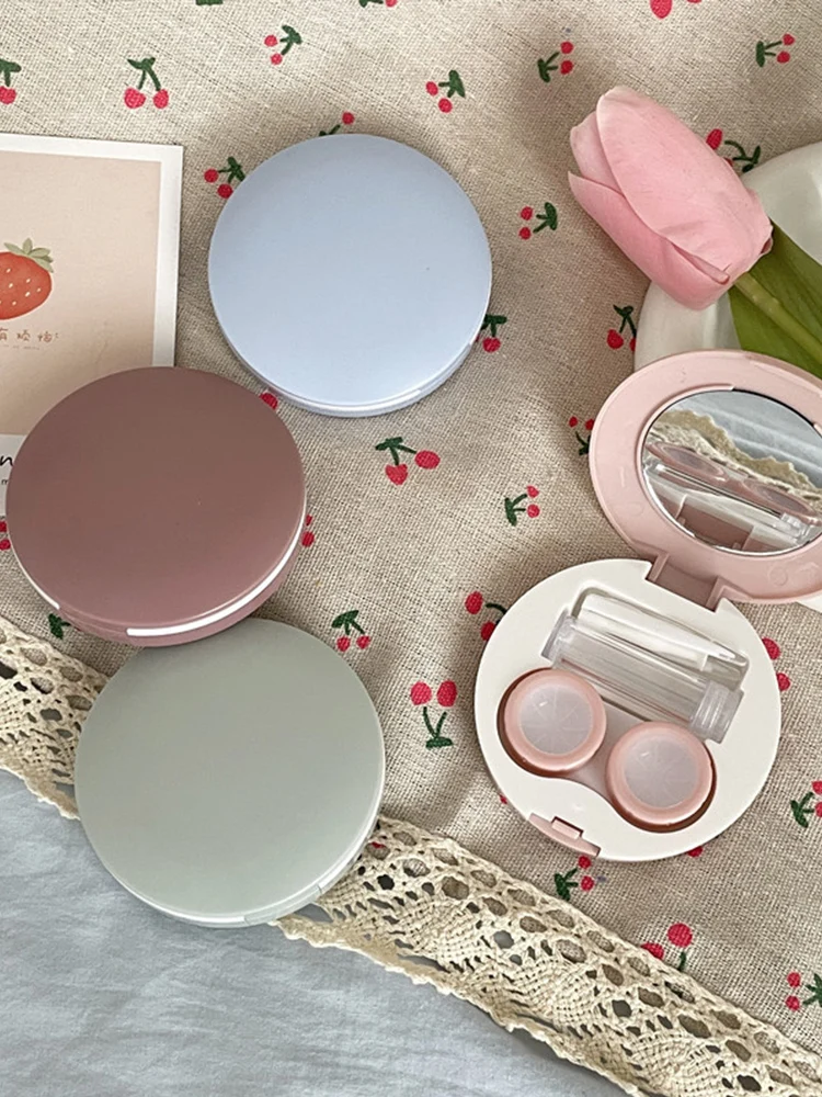 

Portable Vintage New Round Box Retro Cosmetic Contact Lenses Storage Case Contact Lens Care Companion Case Cute Solid Color