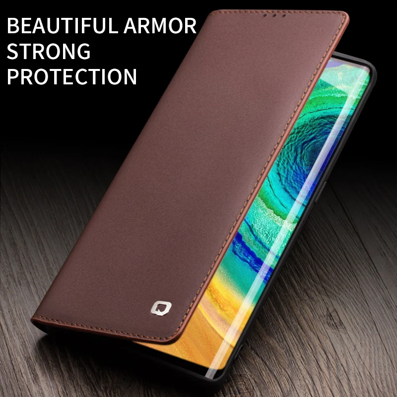 Qialino Stylish Genuine Leather Flip Case For Huawei Mate 40 30 Mate40 Mate30 Pro Plus Business Phone Cover With Card Slots