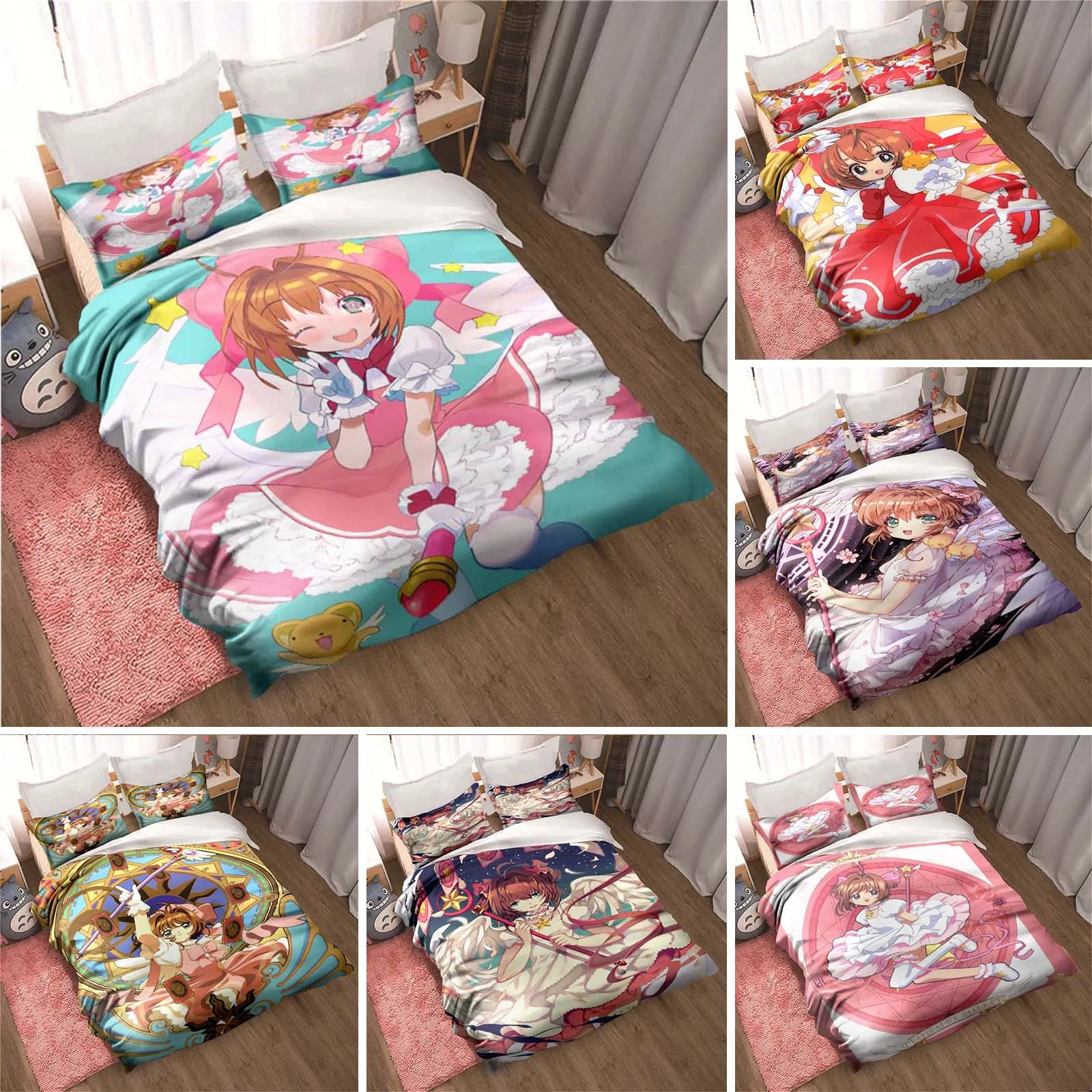 

Комплект постельного белья из 3-х предметов с рисунком аниме-карты Сакура