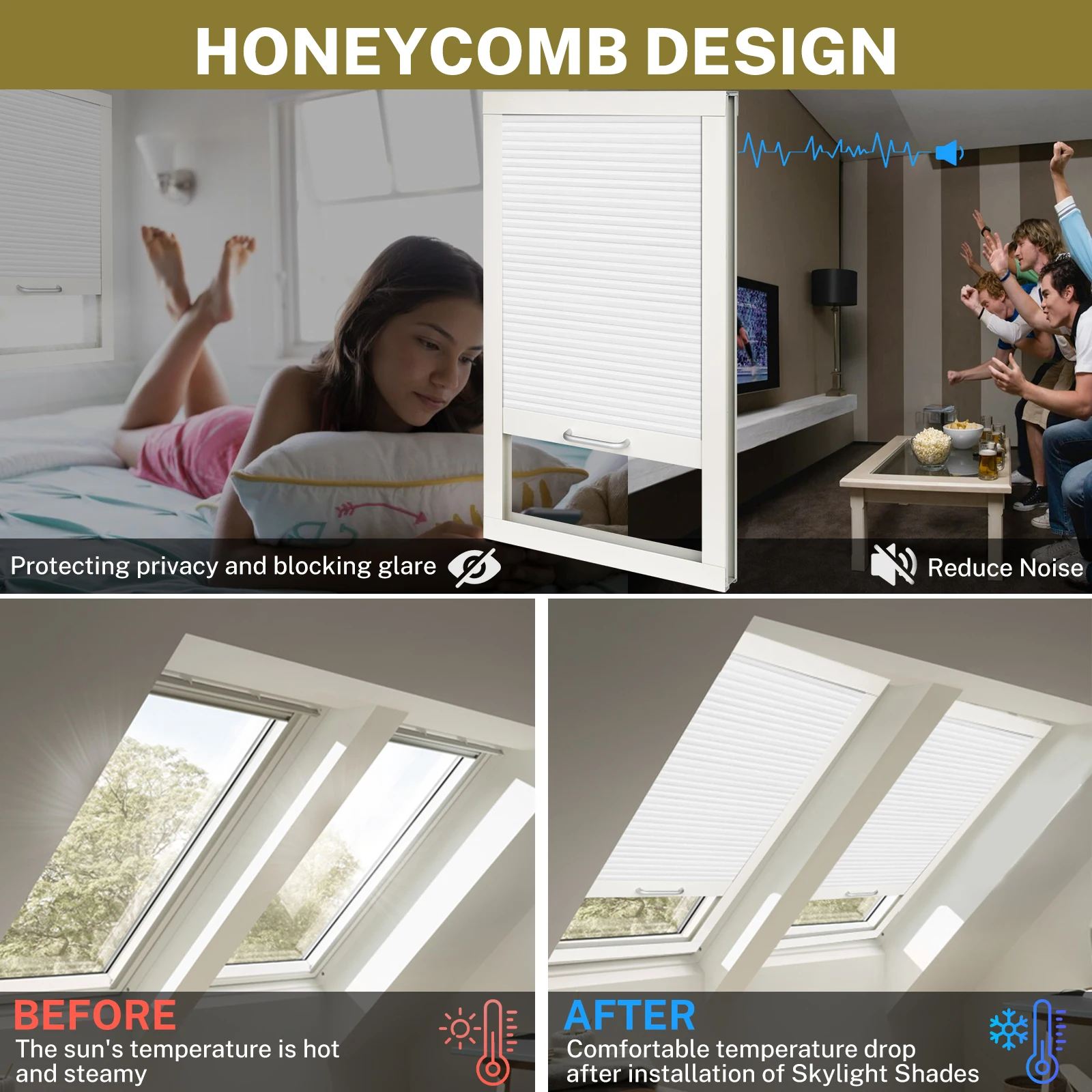 Беспроводные сотовые жалюзи Moonice с фильтрацией света плиссированные на крыше